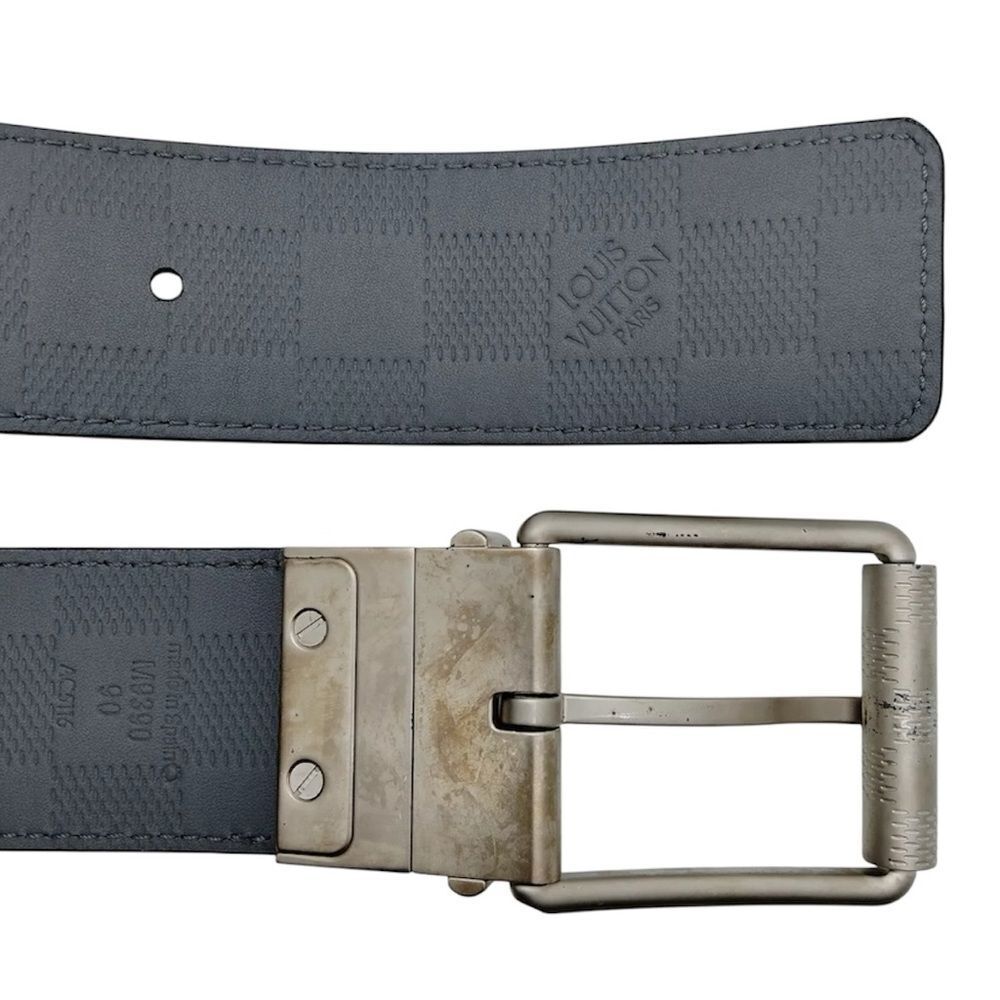NEW Auth Louis Vuitton Blue Leather Damier Infini Belt Men’s Size 90 Very Good - Picture 3 of 11